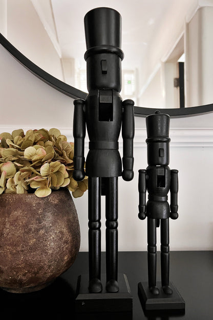 Matt Black Wooden Nutcrackers - 38cm & 25cm | Eco-Friendly FSC Approved Christmas Decorations