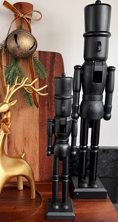 Matt Black Wooden Nutcrackers - 38cm & 25cm | Eco-Friendly FSC Approved Christmas Decorations