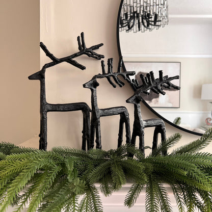 Sculptured Black Metal Reindeer Set Tall Legs