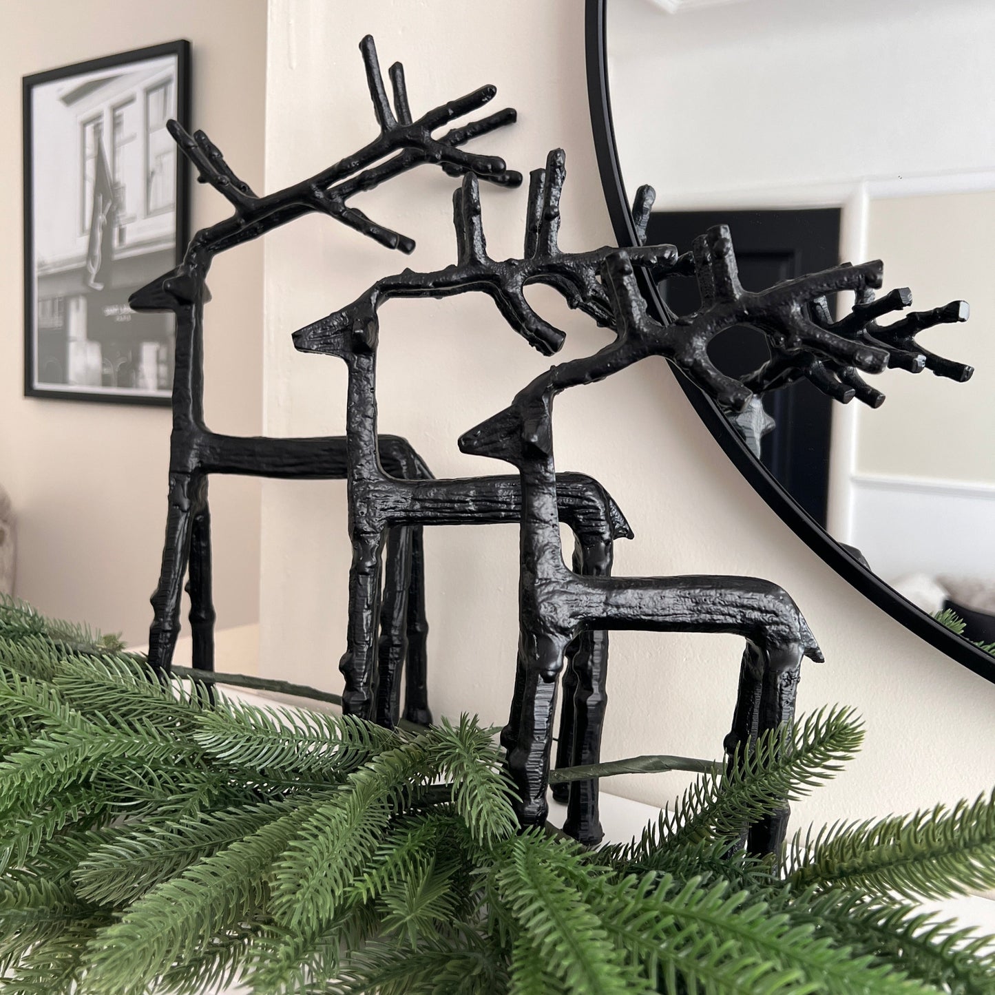 Sculptured Black Metal Reindeer Set Tall Legs