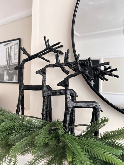 Sculptured Black Metal Reindeer Set Tall Legs